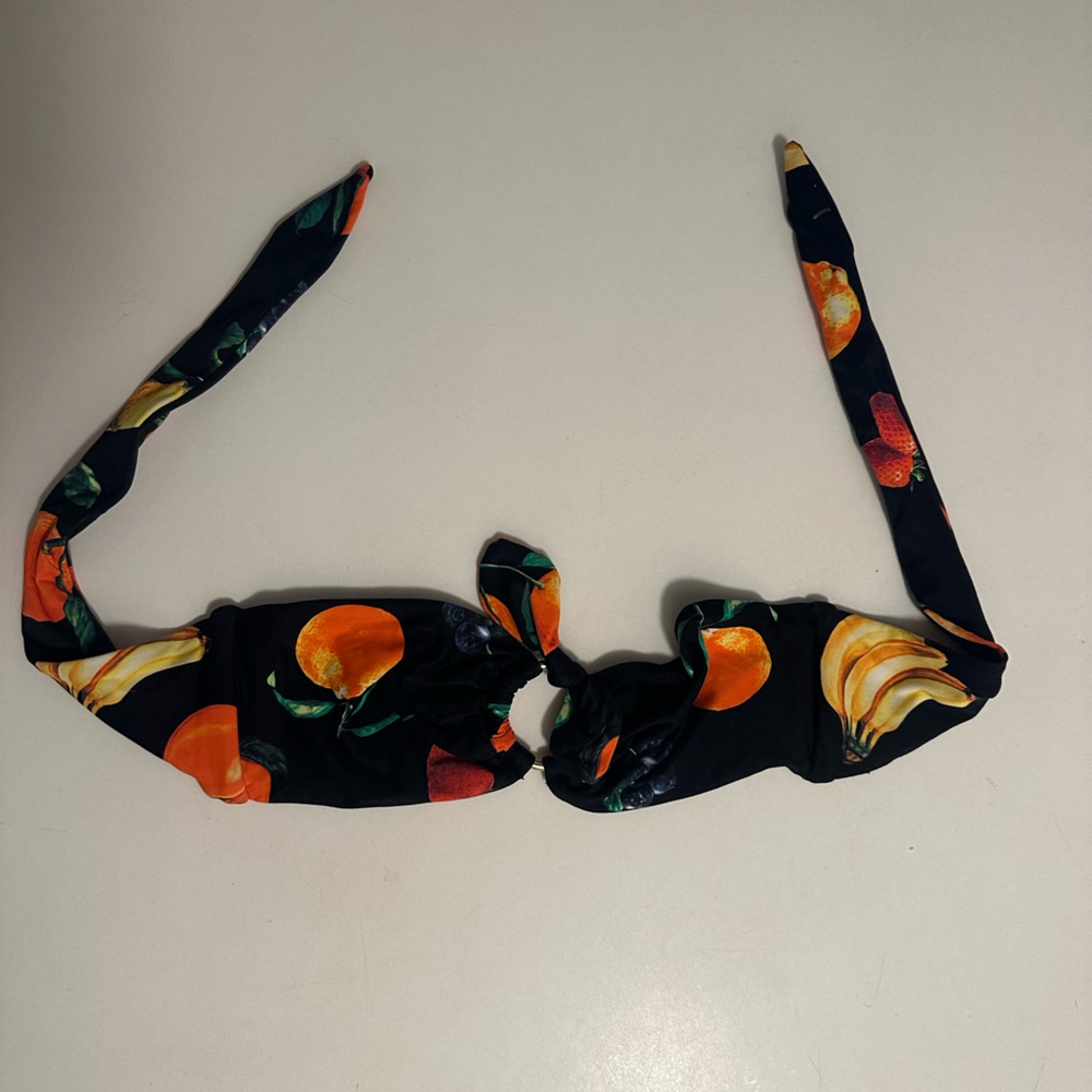 WeWoreWhat Black Bikini Top with Orange Print